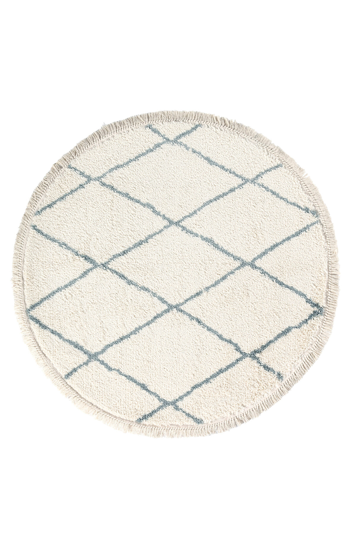 Teppich Shaggy Rund, Teppich, Creme Blau, Hochflor, 195cm Rund, SuperWeich, Fransen, Berber Stil