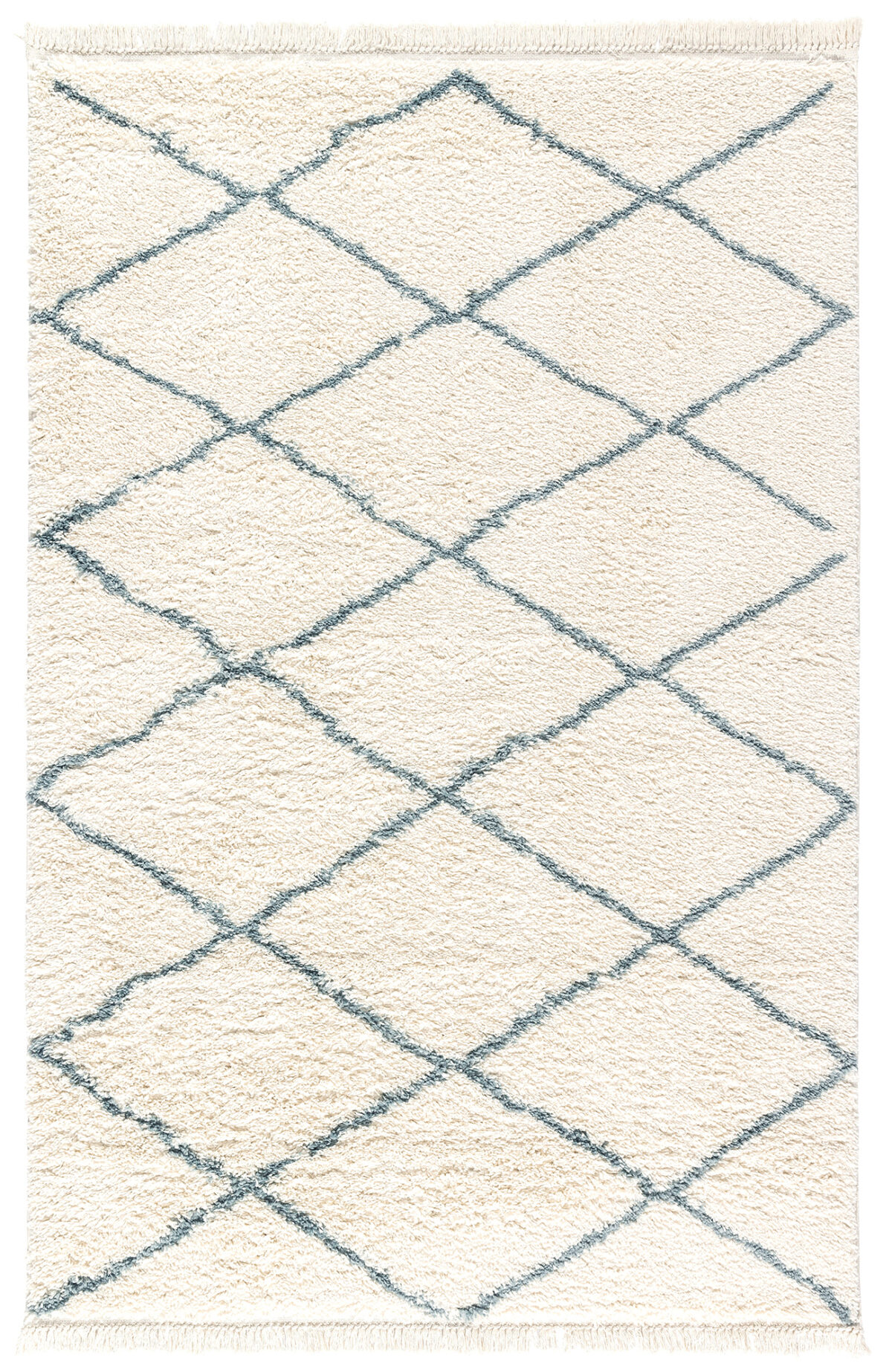 Teppich Shaggy, Teppich, Creme Blau, Hochflor, 195cm x 290cm, SuperWeich, Fransen, Berber Stil
