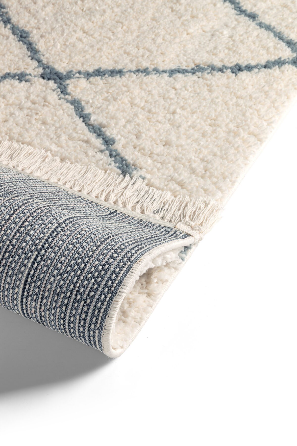 Teppich Shaggy Rund, Teppich, Creme Blau, Hochflor, 195cm Rund, SuperWeich, Fransen, Berber Stil – Bild 2