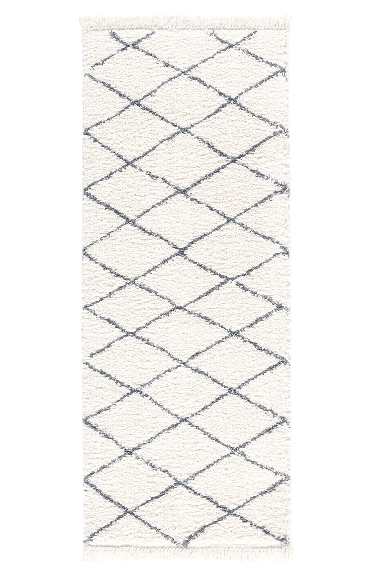Teppich Shaggy, Teppich, Creme Anthrazit, Hochflor, 80cm x 300cm, SuperWeich, Fransen, Berber Stil