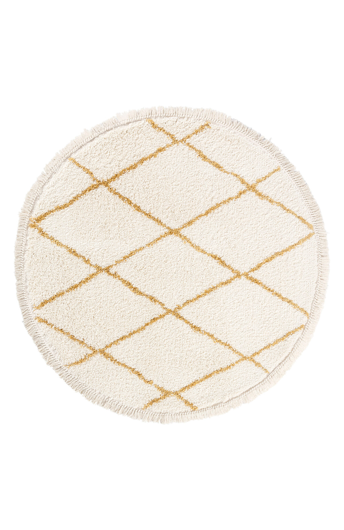 Teppich Shaggy Rund, Teppich, Creme Gelb, Hochflor, 120cm Rund, SuperWeich, Fransen, Berber Stil